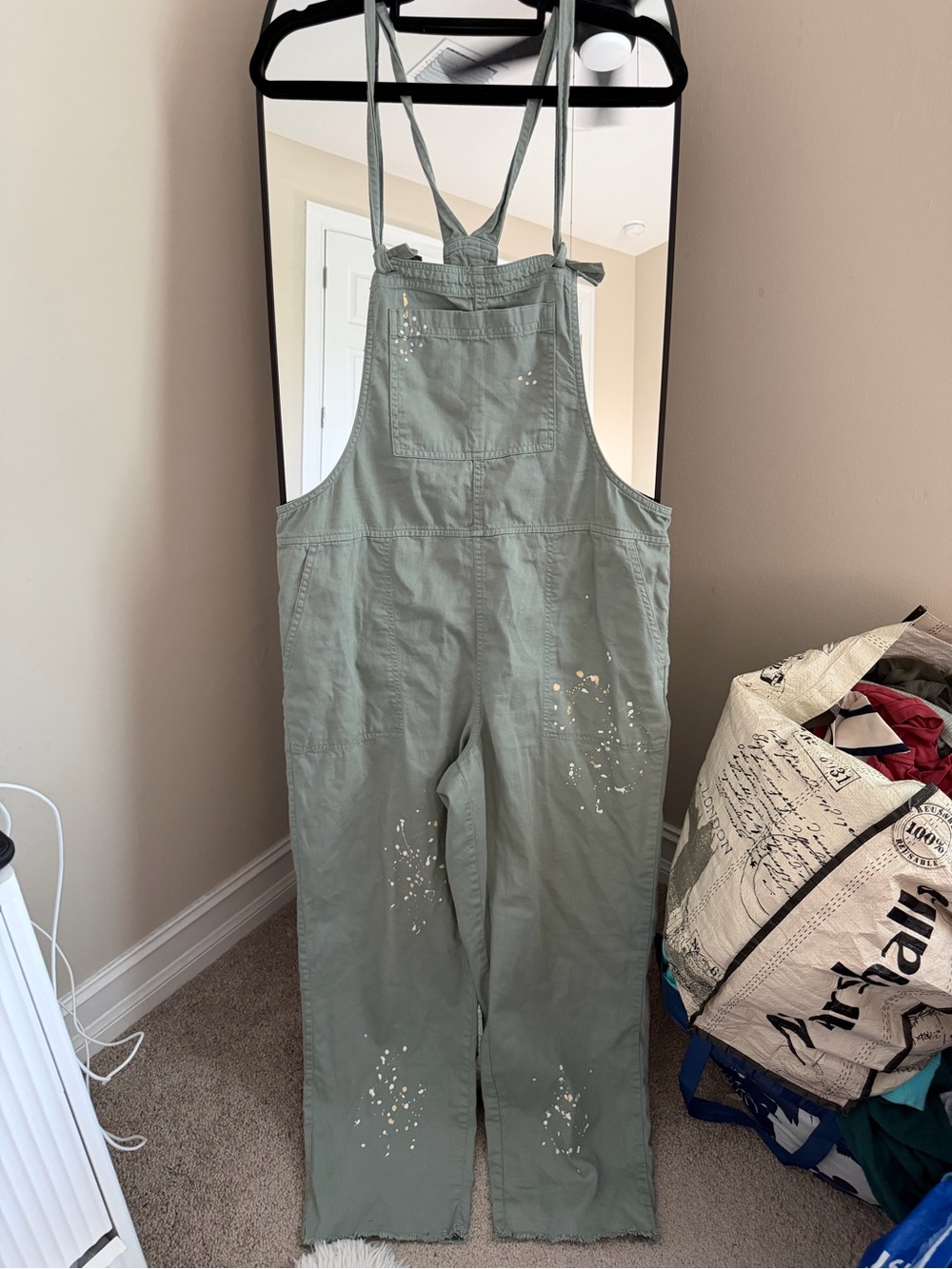 aerie Sage Green Painter-Style Overalls Jumpsuit